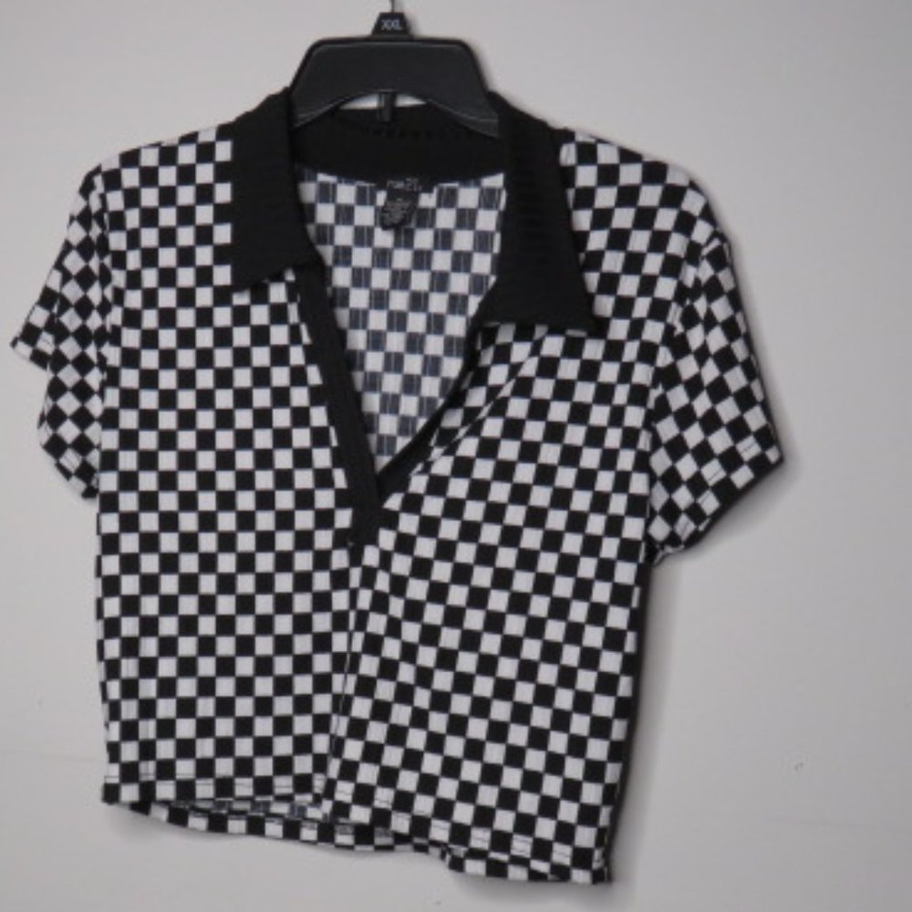 Checkered Collared Black and White Crop Top shirt and short Set